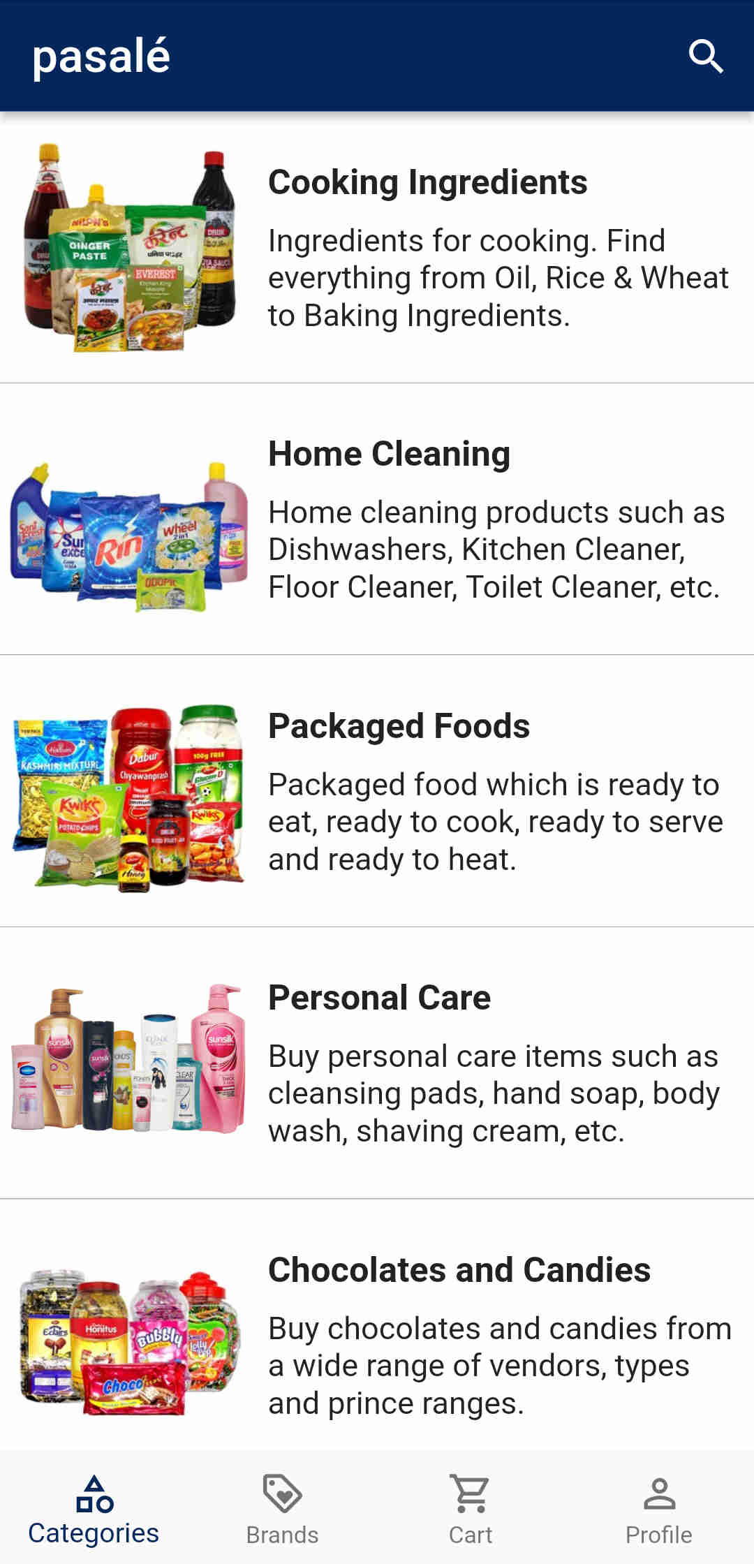 Pasale app home page in English.